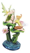 Green Pixie Tribal Fairy Sharing Thoughts with Buddy Elf by Lily Pond Figurine