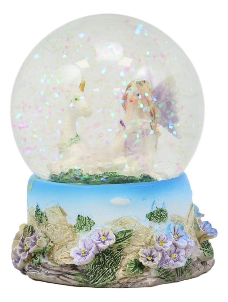 Ebros Set of 4 Fantasy Pixie Fairies And Unicorns Small Glitter Water Globe Figurines