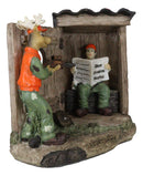 Rustic Deer With Rifle Jumping A Hunter With Newspapers In Outhouse Figurine