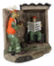 Rustic Deer With Rifle Jumping A Hunter With Newspapers In Outhouse Figurine