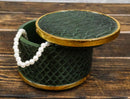 Faux Crocodile Pattern Green Print With Gold Trim Round Decorative Jewelry Box