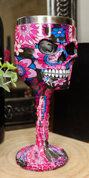 Ebros Pink Floral Sugar Skull Wine Goblet Chalice Beverage Drinkware 7.25"H