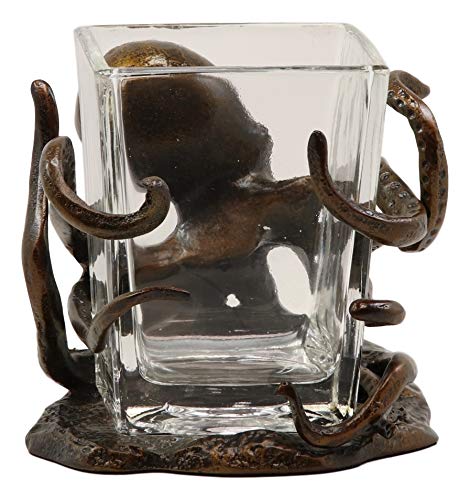 Ebros Gift Aluminum Nautical Coastal Reef Giant Kraken Sea Octopus Wrapping Its Tentacle Legs Around A Glass Votive Candle Holder Figurine As Home Living Room Or Vanity Accent Decorative Candleholder