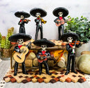 Day Of The Dead Black Mariachi Band Folk Musician Skeleton Figurines Set of 6