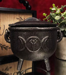 Cast Iron Wicca Occult Shaman Spiral Triple Moon Goddess Cauldron With Lid Decor