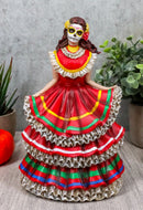 Day Of The Dead Traditional Red Gown Sugar Skull Dancer Statue Vivas Calacas