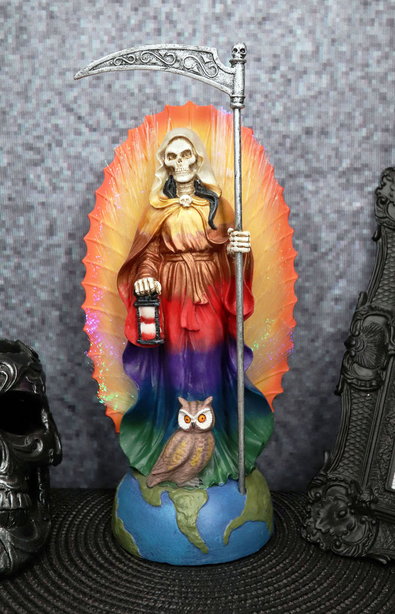 Ebros LED Light Shrine Holy Death Santa Muerte With Scythe In Rainbow Tunic Figurine