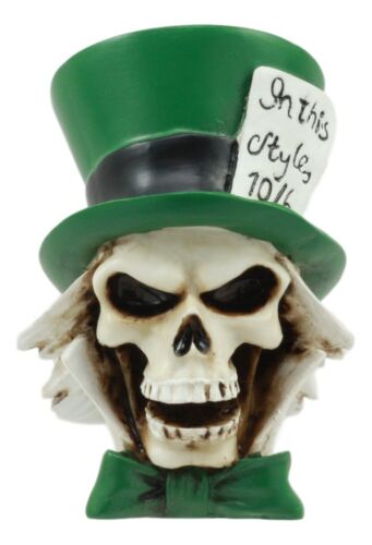 The Mad Hatter Skull 3"Tall With Green Tall Hat Mini Figurine