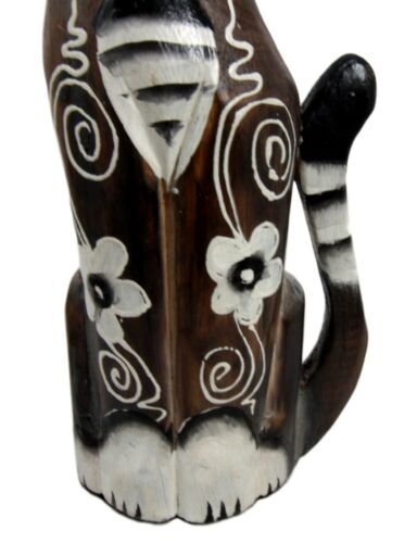 Balinese Wood Handicraft Striped Ears Feline Cat Family Set of 3 Figurines 20"H