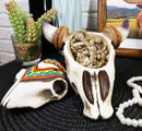 Set Of 2 Southwest Rustic Cow Skull With Turquoise Navajo Patterns Trinket Boxes