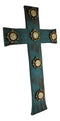 Rustic Western Distressed Wood Turquoise Blue Faux Antler Bone Crowns Wall Cross