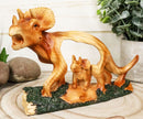 Jurassic Dinosaur 3 Horns Triceratops Mother and Baby Faux Wood Cutout Figurine