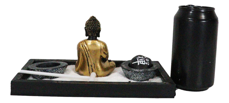 Golden Robe Buddha Monk Zen Garden With Pebbles Sand And Rake Decorative Set