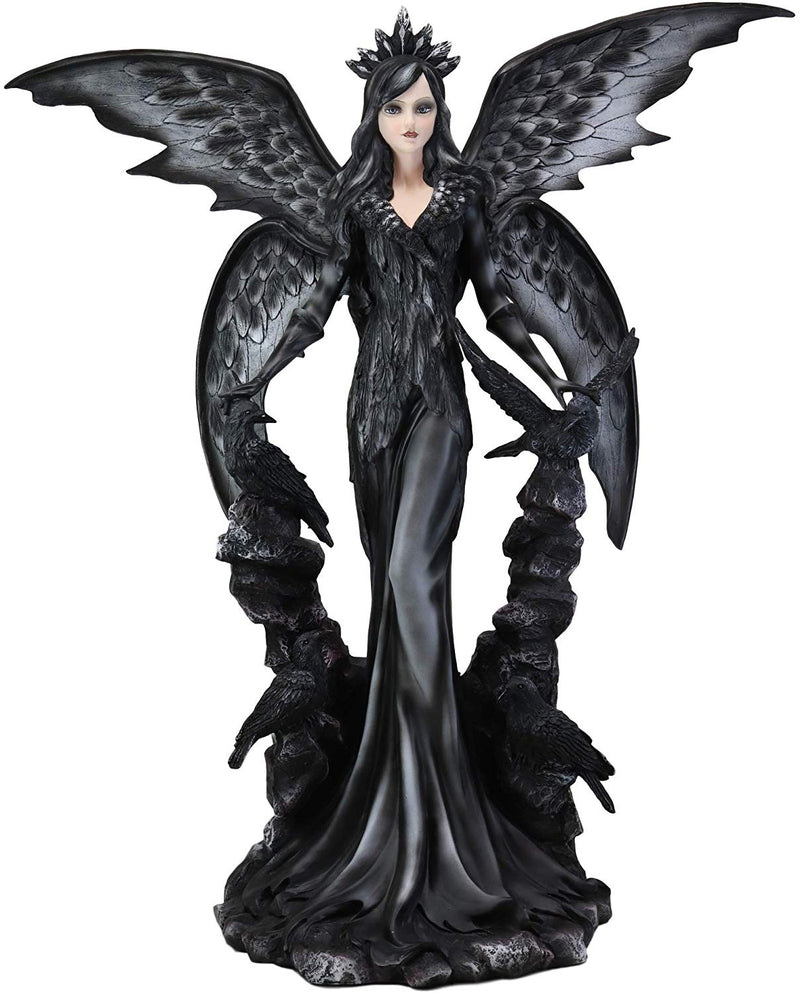 Ebros Large Gothic Raven Fey Fairy Queen Maleficent with Crown Statue 24" Tall Dark Skies Harbinger of Doom Patroness Crow Celestial Goddess Figurine Halloween Ossuary Macabre Home Decor Accent