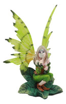 Mythical Goddess Green Earth Pixie Dust Fairy Blowing Crystal Bubble Statue 6"H