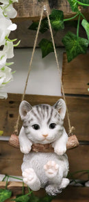 Ebros Gray Striped Tabby Kitten Macrame Branch Hanger 5.5"H with Jute Strings