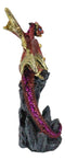 Metallic Crimson Red Dragon Guarding Castle Tower On Mountain Cliff Figurine