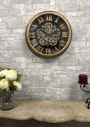 Ebros Large Steampunk Mechanical Moving Gears European Classic Round Style Gold And Black Wall Clock 18"D Victorian Industrial Accent Fantasy Metal Clockwork Gearwork Clocks (Standard Roman Numerals) - Ebros Gift