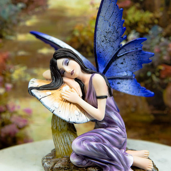 Ebros 5.25 Inch Fairyland Purple Fairy Sleeping on Mushroom Statue