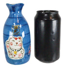 Ebros Gift Japanese Maneki Neko Lucky Charm Cat Glazed Ceramic Blue Sake Set Flask With Four Cups Great Asian Living Home Decor and Gift For Housewarming Special Friendship Eastern Decorative Party Set