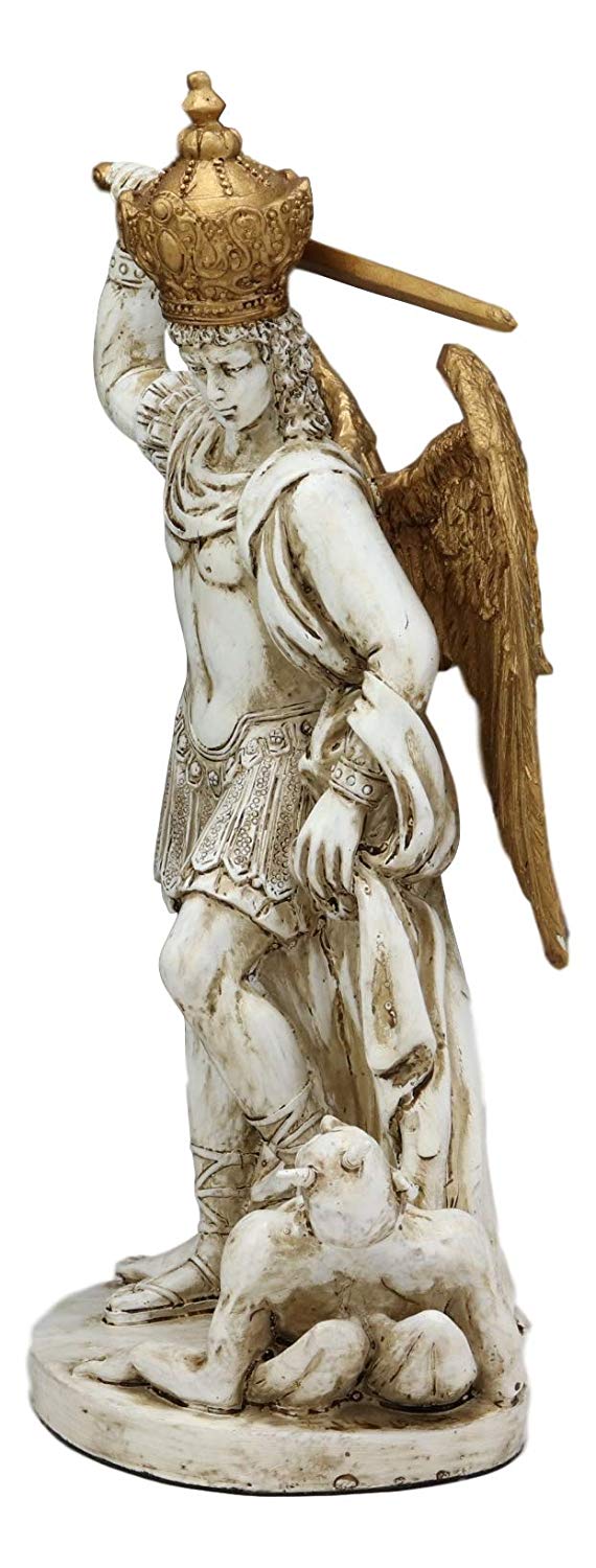 Ebros Catholic Sanctuary of Monte Sant'Angelo sul Gargano Crowned Saint Michael The Archangel Trampling Lucifer Satan Statue Gothic Architecture Decorative Home Religious Altar Figurine