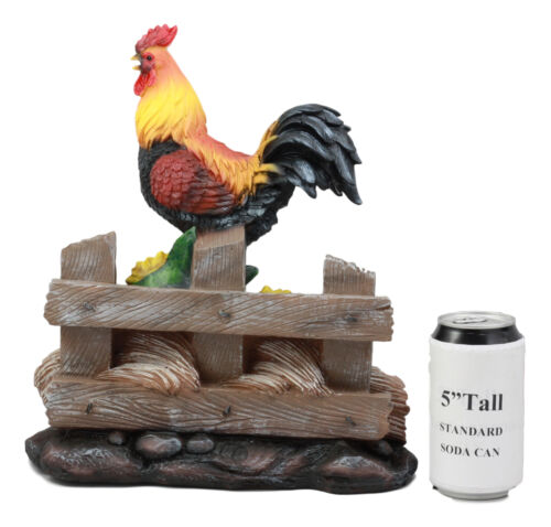 Ebros Large Country Chicken Rooster On Wooden Fence With Sunflowers Welcome Statue
