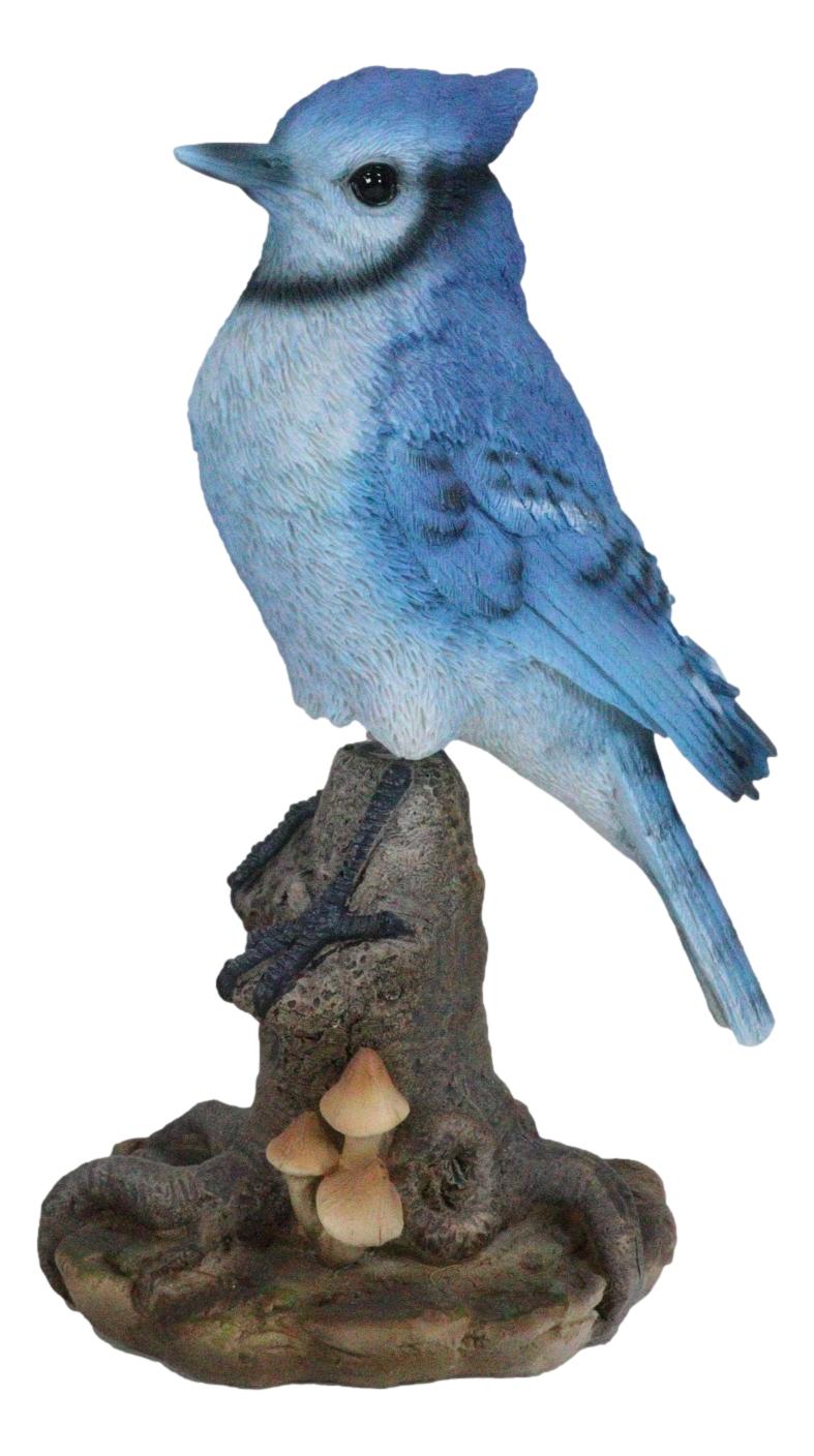 Wildlife Blue Jay Passerine Bird Perching on Tree Stump Spring Bouncing Figurine