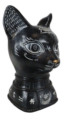 Wicca Black Cat Bust With Pentagram Spiritual Eye And Alchemy Symbols Figurine