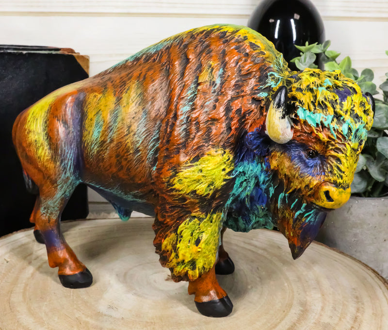 Ebros Gift Colorful Native American Bison Buffalo Figurine 9.25" Long Hand Painted Resin Sculpture Symbol of Abundance and Manifestation Animal Totem Spirit Home Accent Decor