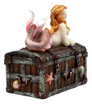 Beautiful Mermaid Ariel Resting On Sunken Treasure Jewelry Box Figurine 5.25"L