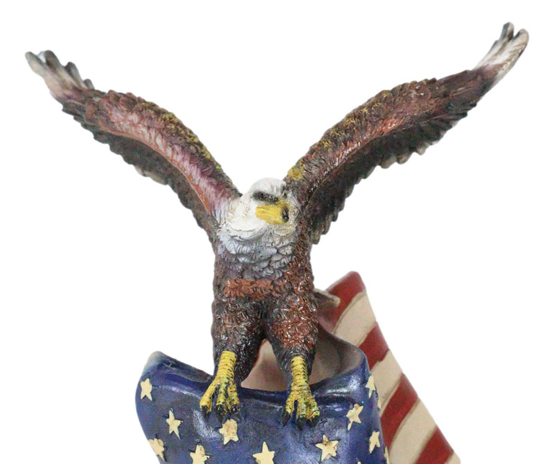 Patriotic Wings of Glory Bald Eagle Perching On American Flag Memorial Figurine