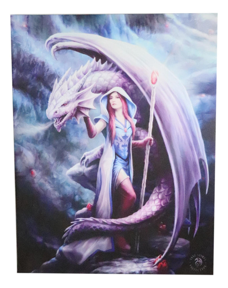 Ebros Anne Stokes Fantasy Dragon Mage Sorceress Wood Framed Canvas Wall Decor