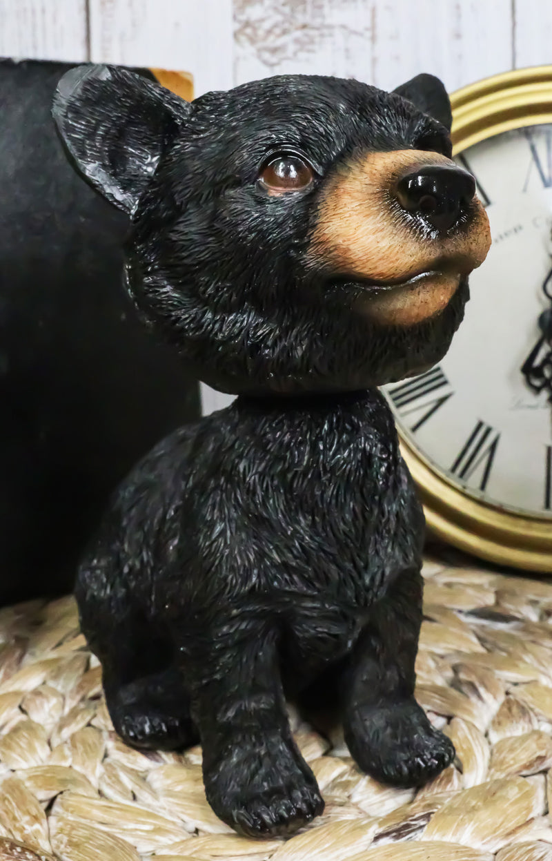 Rustic Country Woodlands Forest Black Bear Cub Bobblehead Decor Figurine 6"H