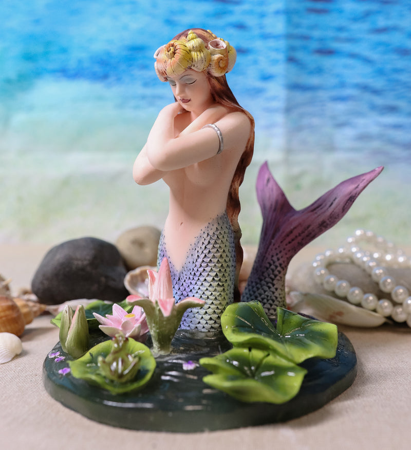 Ebros "Hundred Tears" Sorrowful Mermaid By Koi Fish Moon Pond With Lilies Figurine