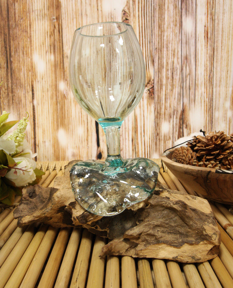 Balinese Handicraft Natural Driftwood Root With Molten Hand Blown Wine Glass