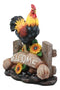 Ebros Large Country Chicken Rooster On Wooden Fence With Sunflowers Welcome Statue