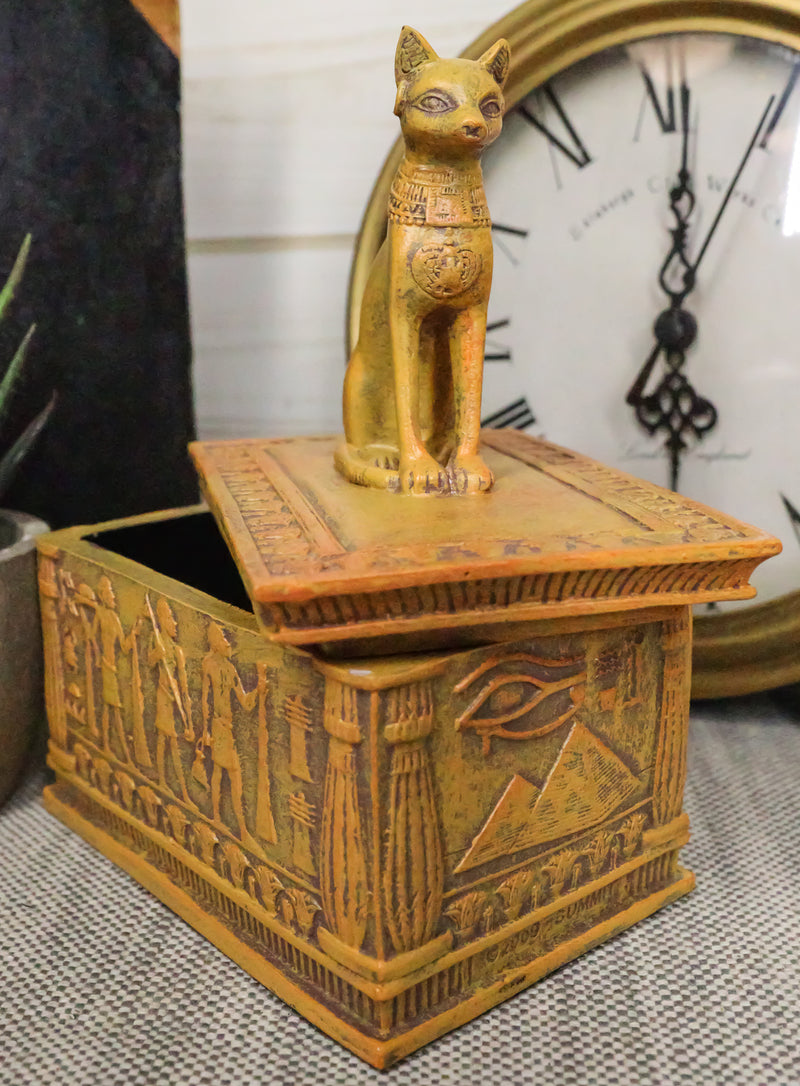 Egyptian Goddess Bastet Cat Eye Of Horus Sandstone Decorative Jewelry Box Figure