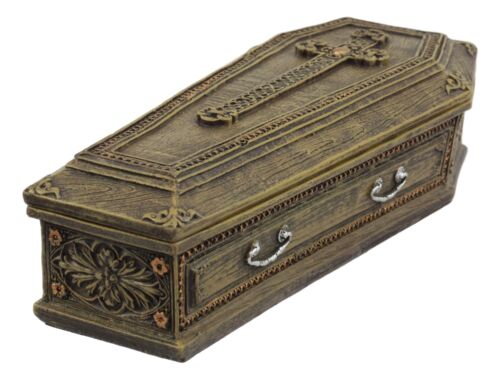 Rustic Vampire Coffin Box Rest In Peace Dracula Casket Trinket Box 8"L