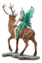 Large Enchanted Silver Haired Fairy Riding On Mythical Stag Elk Statue 9.5"Tall