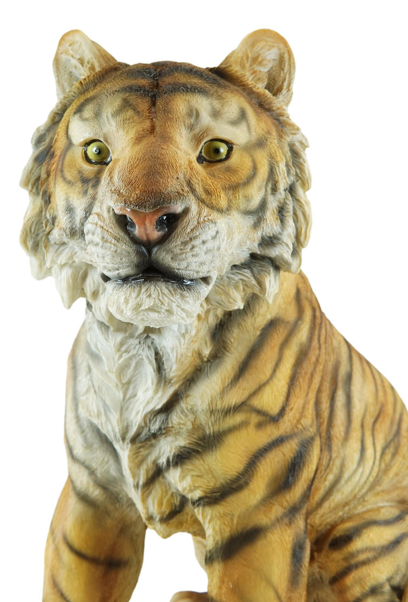 Apex Predator Realistic Orange Bengal Tiger Sitting On Guard Resin Statue 16.5"H