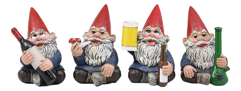 Ebros Happy Times Drunk and High Gnome Figurines Collectible Set of 4 –  Ebros Gift