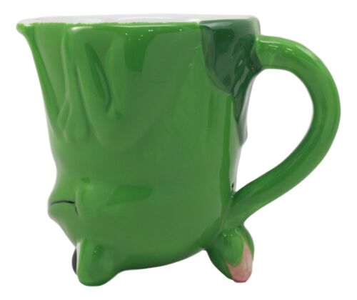 Topsy Turvy Ceramic Green Frog With Water Lily Handle Coffee Mug Drink Cup 11oz