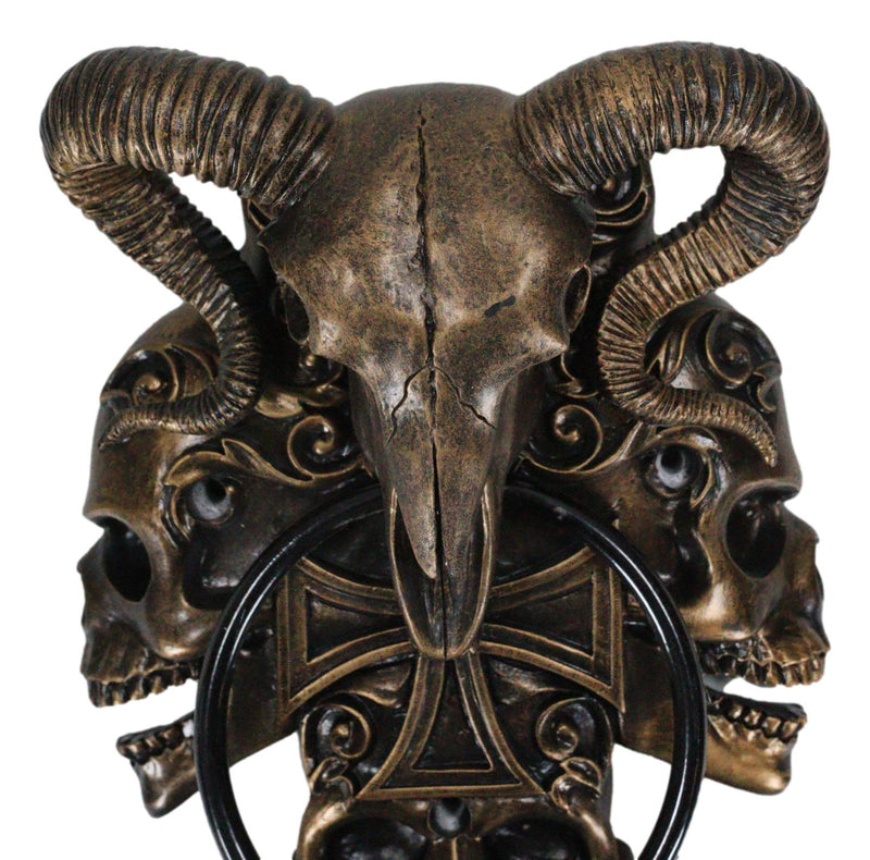 Demon Horned Ram Cranium Skull With Crossed Bone Skulls Decorative Door Knocker