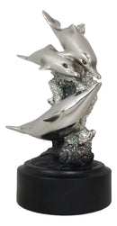 Nautical Marine Sea Dolphins By Coral Reef Silver Electroplated Resin Figurine