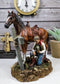 Rustic Western Cowboy By Brown Horse Praying At The Foot Of The Cross Figurine