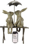 Outdoor Patio Garden Rainy Day Bunny Rabbit Lovers Sharing An Umbrella Statue