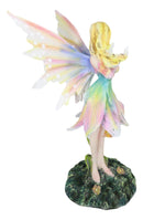 Ebros Fae Garden Meadows Blonde Fairy With Rainbow Lily Petals Dress & Gloves