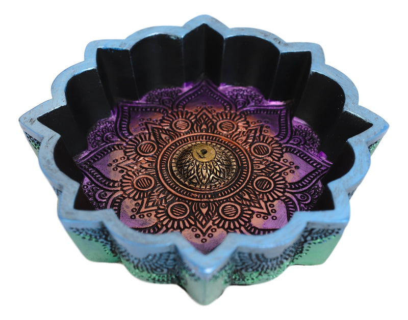 New Age Chakra Buddhist Mandala 8 Spokes Wheel Flower Incense Burner Figurine