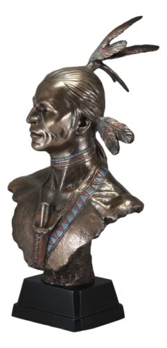 Large Tribal Native American Indian Warrior With Eagle Feather Bust Statue Decor