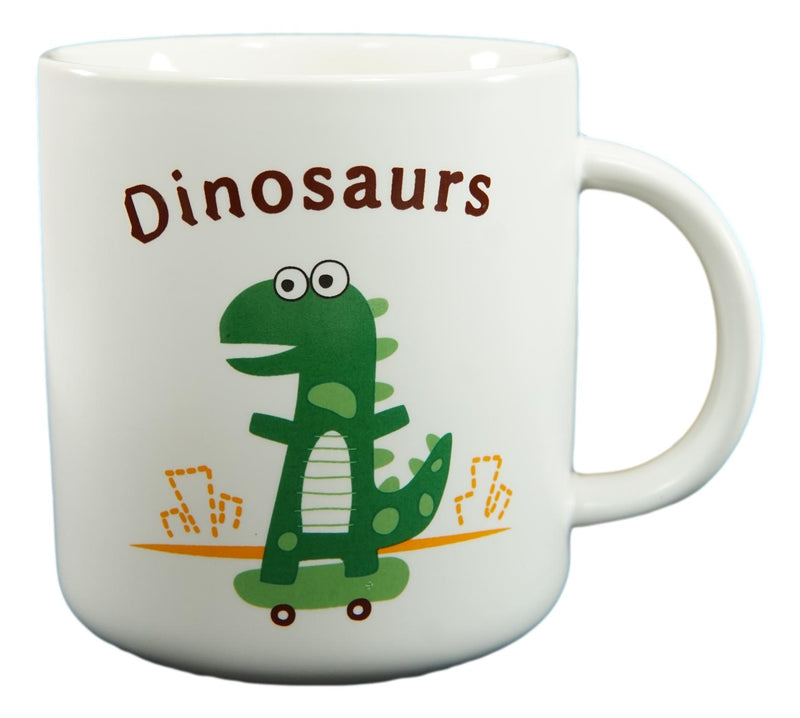 Ebros Pack Of 2 Green Baby Dinosaur On Skateboard Coffee Mugs With Lid And Spoon 12oz